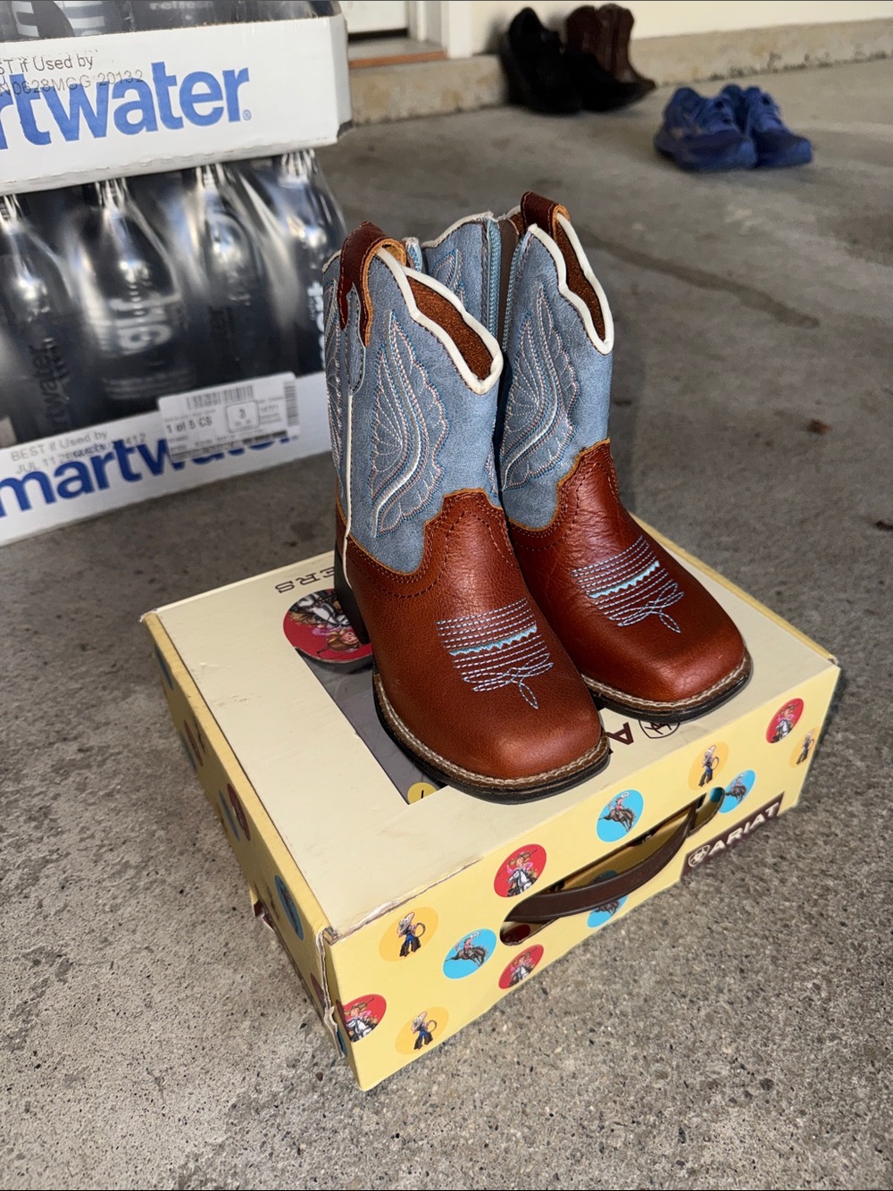 Ariat Kids Brown and Light Blue Western Cowboy Boots